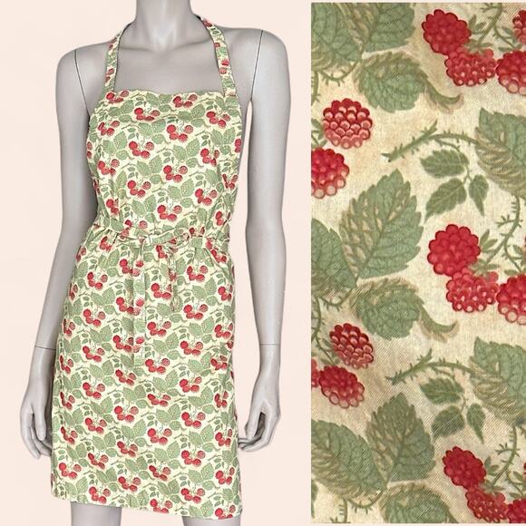 Vintage Fruit Apron Raspberry Kitchen Garden Craft Art Cottagecore Full Leaves - Picture 1 of 7